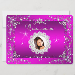 Invitación Princesa Rosa Quinceañera Tiara de Plata Fiesta