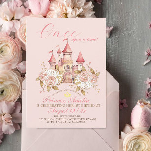 Invitación Princesa Rosa Rosa Rosa del Castillo Primer Fiesta
