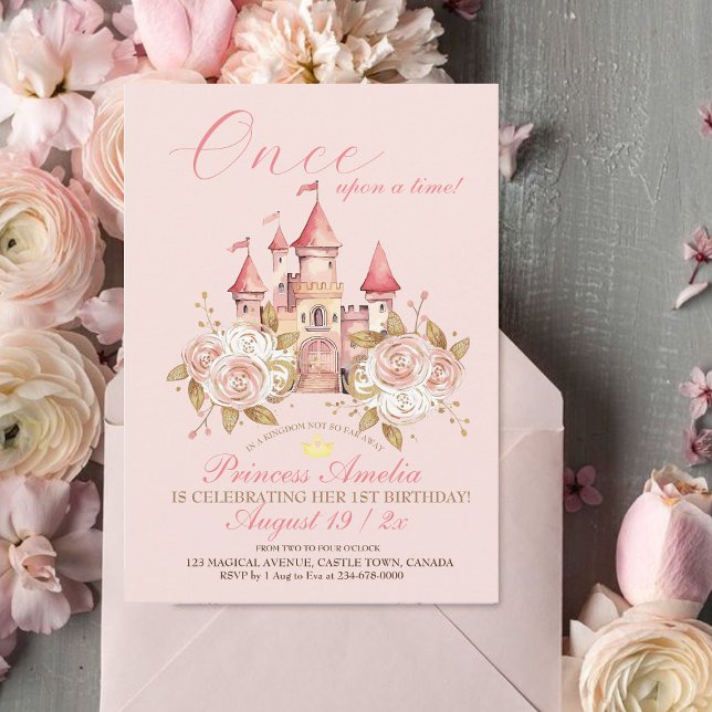 Invitación Princesa Rosa Rosa Rosa del Castillo Primer Fiesta (Subido por el creador)