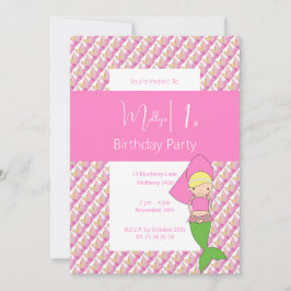 Invitación Princesa Rosa Sirena Primera Fiesta de Cumpleaños