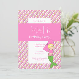 Invitación Princesa Rosa Sirena Primera Fiesta de Cumpleaños