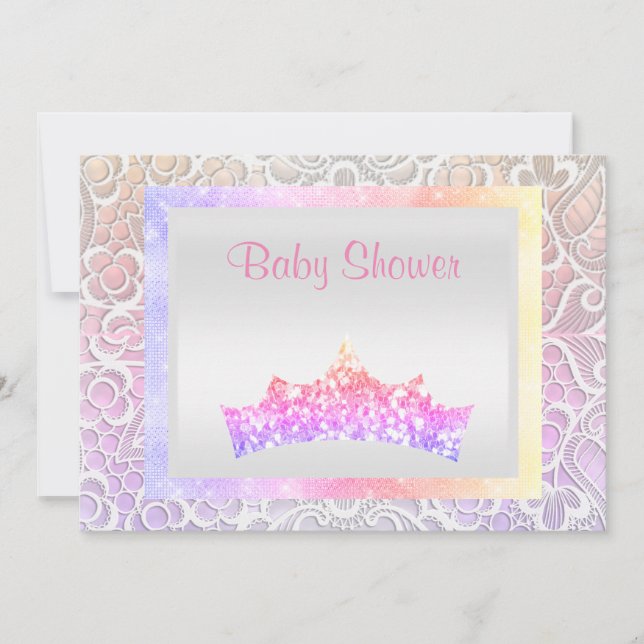 Invitación princesa rosa tema baby ducha encaje tiara pastel (Anverso)