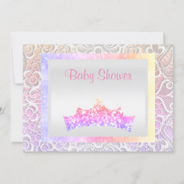 Invitación princesa rosa tema baby ducha encaje tiara pastel