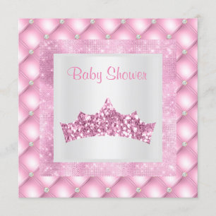 Invitación princesa rosa tema bebé ducha diamantes tiara
