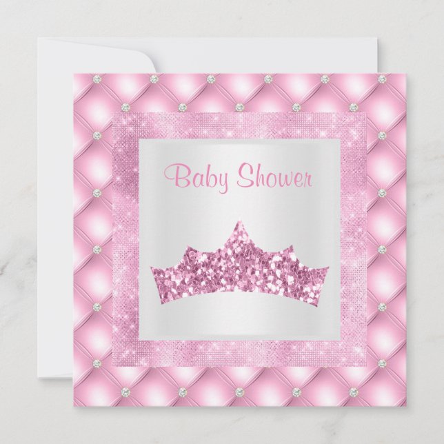 Invitación princesa rosa tema bebé ducha diamantes tiara (Anverso)