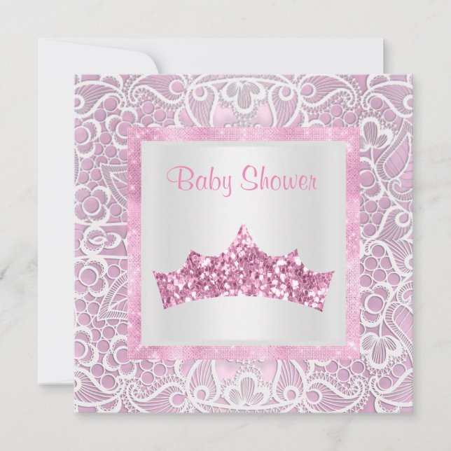 Invitación princesa rosa tema bebé ducha encaje tiara (Anverso)