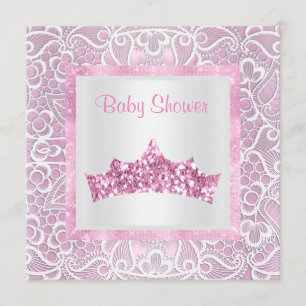 Invitación princesa rosa tema bebé ducha encaje tiara