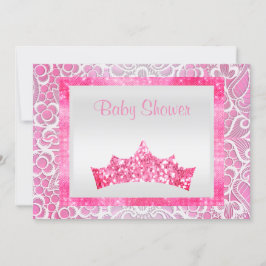 Invitación princesa rosa tema bebé ducha encaje tiara brillan