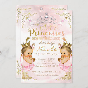 Invitación Princesa Rosa Tutu y Chicas gemelos Baby Shower