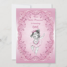 Invitación Princesa Rosa Vieja Ballerina Primer Fiesta de Cum
