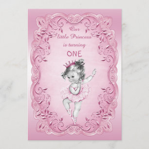 Invitación Princesa Rosa Vieja Ballerina Primer Fiesta de Cum