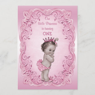 Invitación Princesa Rosa Vieja Primer Fiesta de Cumpleaños