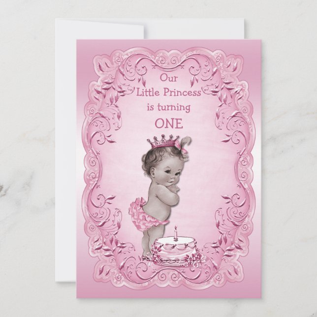 Invitación Princesa Rosa Vieja Primer Fiesta de Cumpleaños (Anverso)