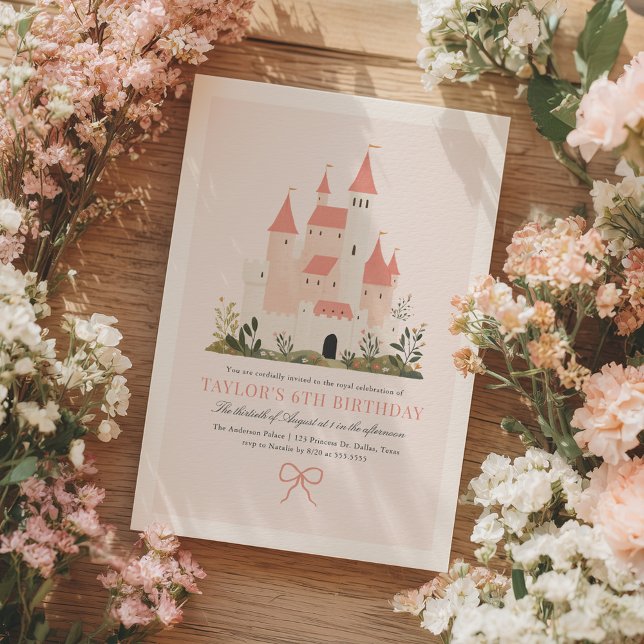 Invitación Princesa Rosa Vintage Castillo Fairytale Cumpleaño (Subido por el creador)