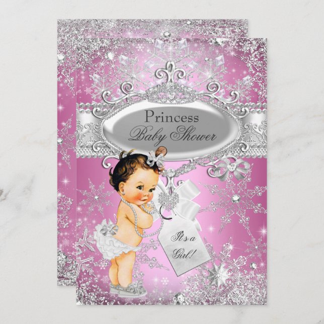 Invitación Princesa Rosa Winter Wonderland Baby Shower Brown (Anverso / Reverso)