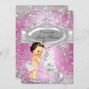 Invitación Princesa Rosa Winter Wonderland Baby Shower Brown