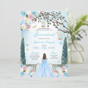 Invitación Princesa Rosa y Azul Jardín encantado Quinceanera