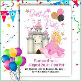 Invitación Princesa Rosa Y Chica Castillo Cumpleaños