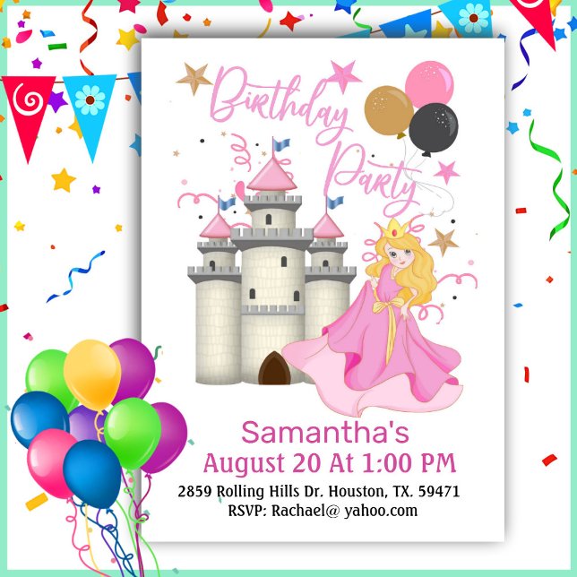 Invitación Princesa Rosa Y Chica Castillo Cumpleaños (Subido por el creador)