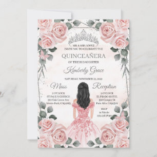 Invitación Princesa rosa y gris Quinceanera Cumpleaños