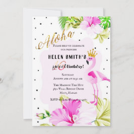 Invitación Princesa rosada Aloha Sweet 16 del flamenco del