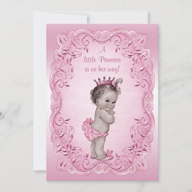 Invitación Princesa rosada Baby Shower del vintage (Anverso)