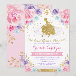 Invitación Princesa rosada Cenicienta Birthday del oro de la