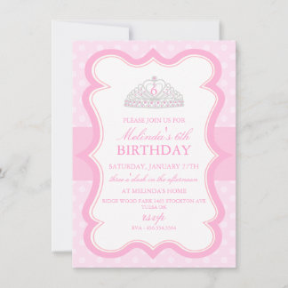 Invitación Princesa rosada Tiara Girls Birthday Invitation