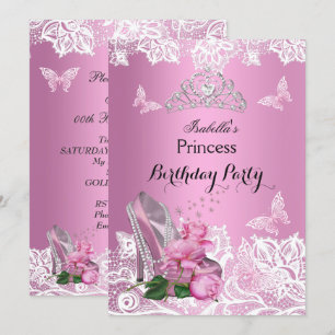 Invitación Princesa Rosas de Tacón Alto Rosa Encaje Fiesta de