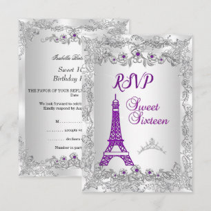 Invitación Princesa RSVP Dulces 16 morado Plata Foto Fiesta