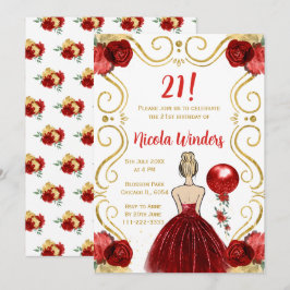 Invitación Princesa rubia de partido de cumpleaños en rojo