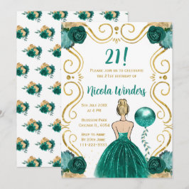 Invitación Princesa rubia de partido de cumpleaños en Verde a