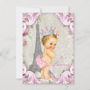 Invitación Princesa Rubia Vintage París Floral Baby Shower