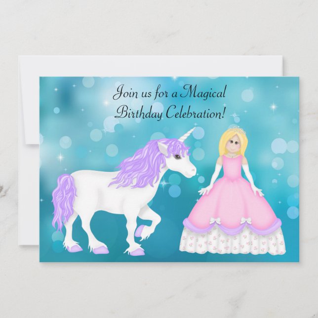 Invitación Princesa rubia y cumpleaños de Unicornio (Anverso)