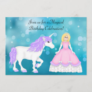 Invitación Princesa rubia y cumpleaños de Unicornio