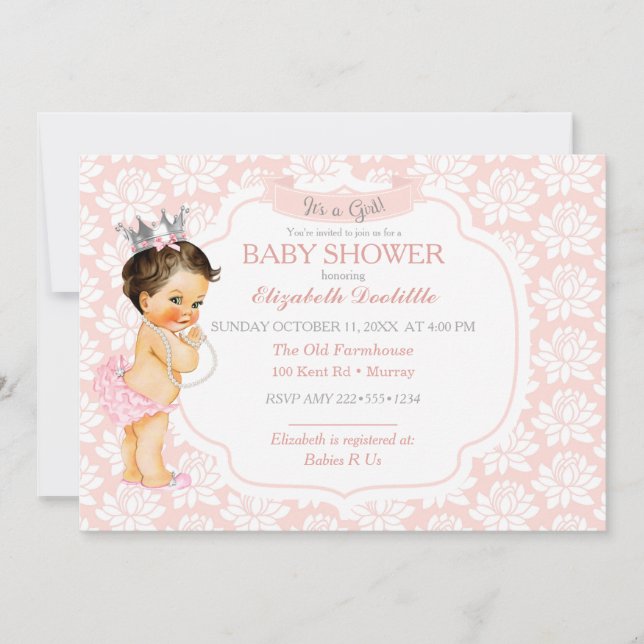 Invitación Princesa Rubor Rosa y Plata Niña (Anverso)
