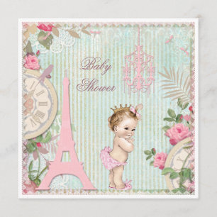 Invitación Princesa Shabby Chic Baby Shower de París del