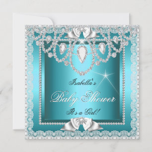 Invitación Princesa Shower de Bebe Niña Encaje Turquesa Diama