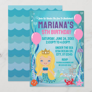 Invitación Princesa Sirena Bajo El Mar (rubia/clara)