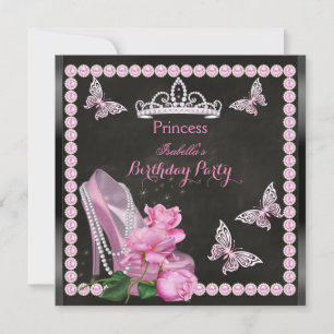 Invitación Princesa Tacón Alto Rosa Perla Pizarra