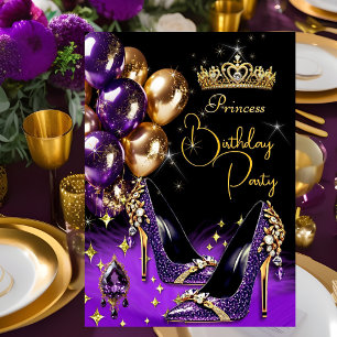 Invitación Princesa Tacones Altos Tiara Purpura Brillante Cum