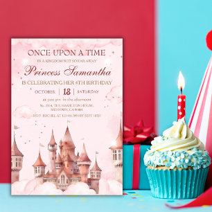 Invitación Princesa tercer cumpleaños mágico cuento de hadas 