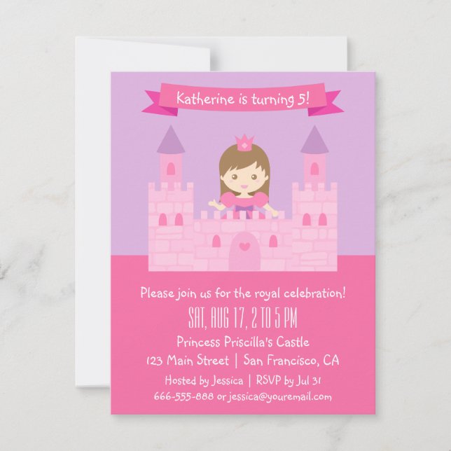 Invitación Princesa Theme, fiesta del cuento de hadas de (Anverso)