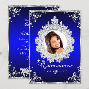 Invitación Princesa Tiara Azul Real Brillo Quinceañera