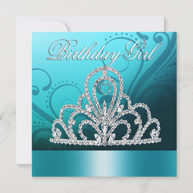 Invitación Princesa Tiara Chica de cumpleaños azul) (Anverso)