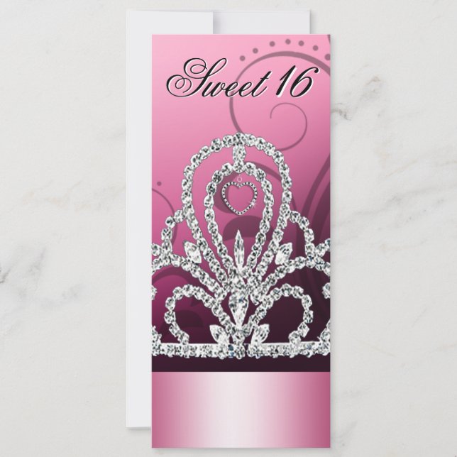 Invitación Princesa Tiara Dulce Dieciséis (rosa) (Anverso)