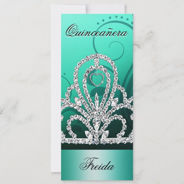 Invitación Princesa Tiara Quinceanera (agua) (Anverso)