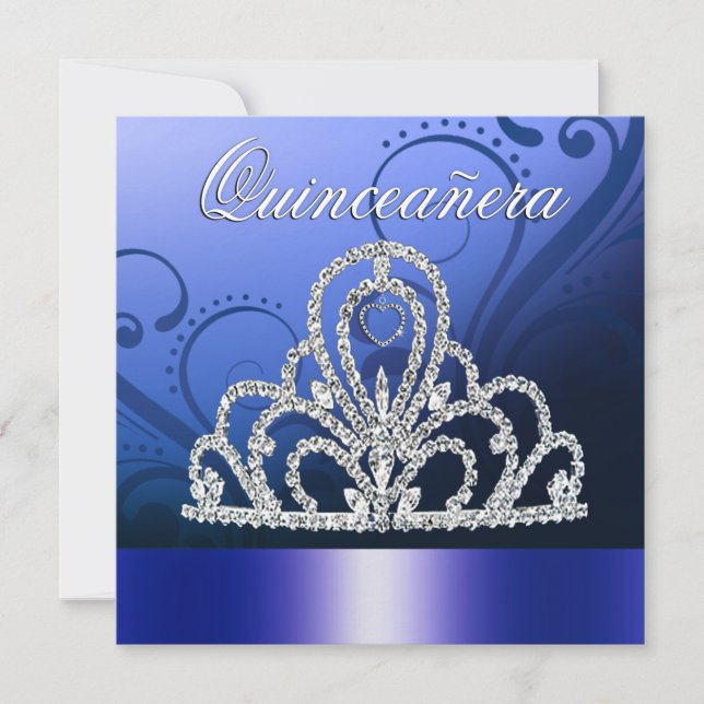 Invitación Princesa Tiara Quinceanera (azul índigo) (Anverso)