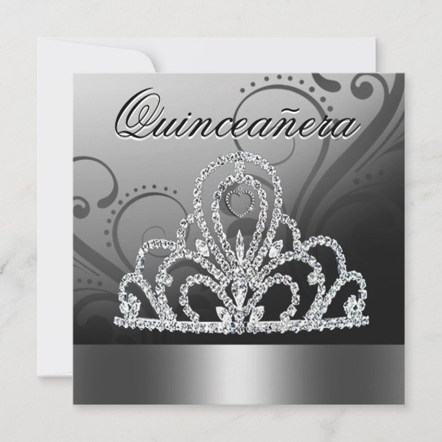 Invitación Princesa Tiara Quinceanera (plata) (Anverso)
