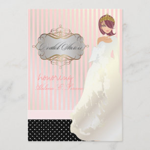 Invitación Princesa + tiara/rayas/lunares/desayuno de novia